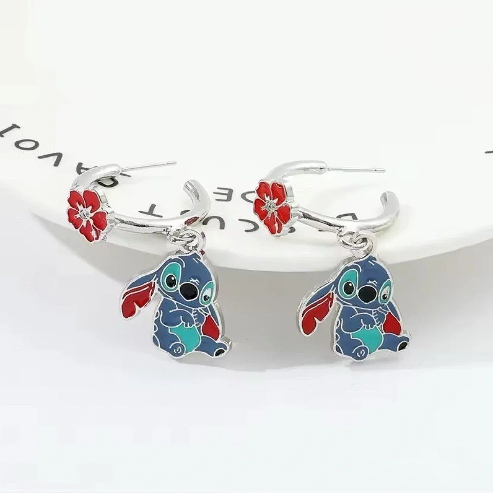 $24 or 3 For 35 Disney Stitch Hawaiian Flower Enameled Character Hoop Earrings